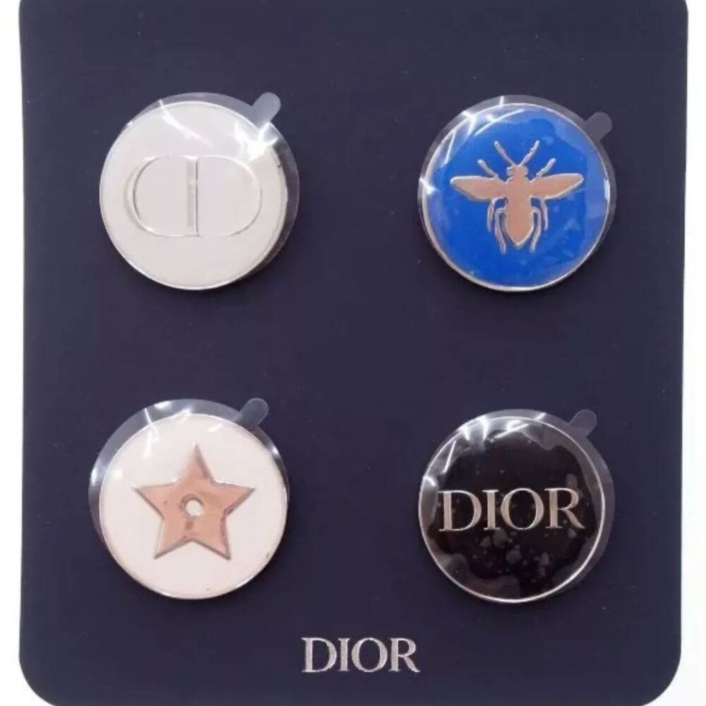 new Christian Dior Pin badge Set of 4 Brooch Pins Logo Bee Star CD New Rare